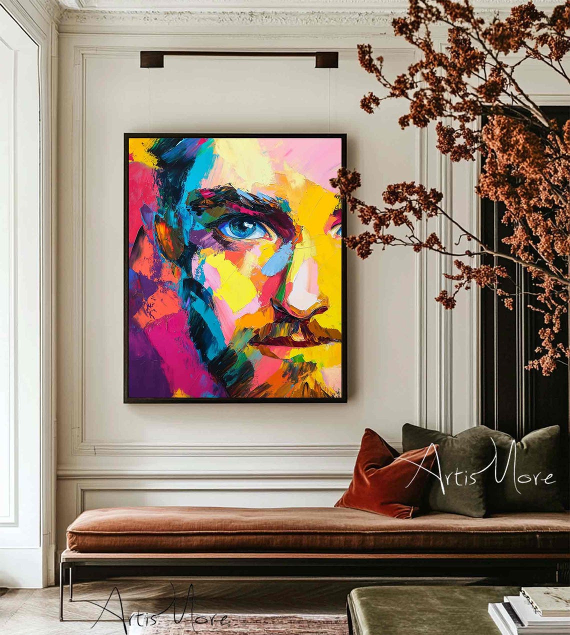 Colorful Pop Art Man Face Abstract Portrait Neon Canvas Art Poster - Image 3