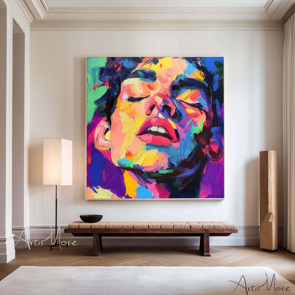 Expressive Abstract Man Face Neon Color Open Mouth Canvas Poster - Image 5