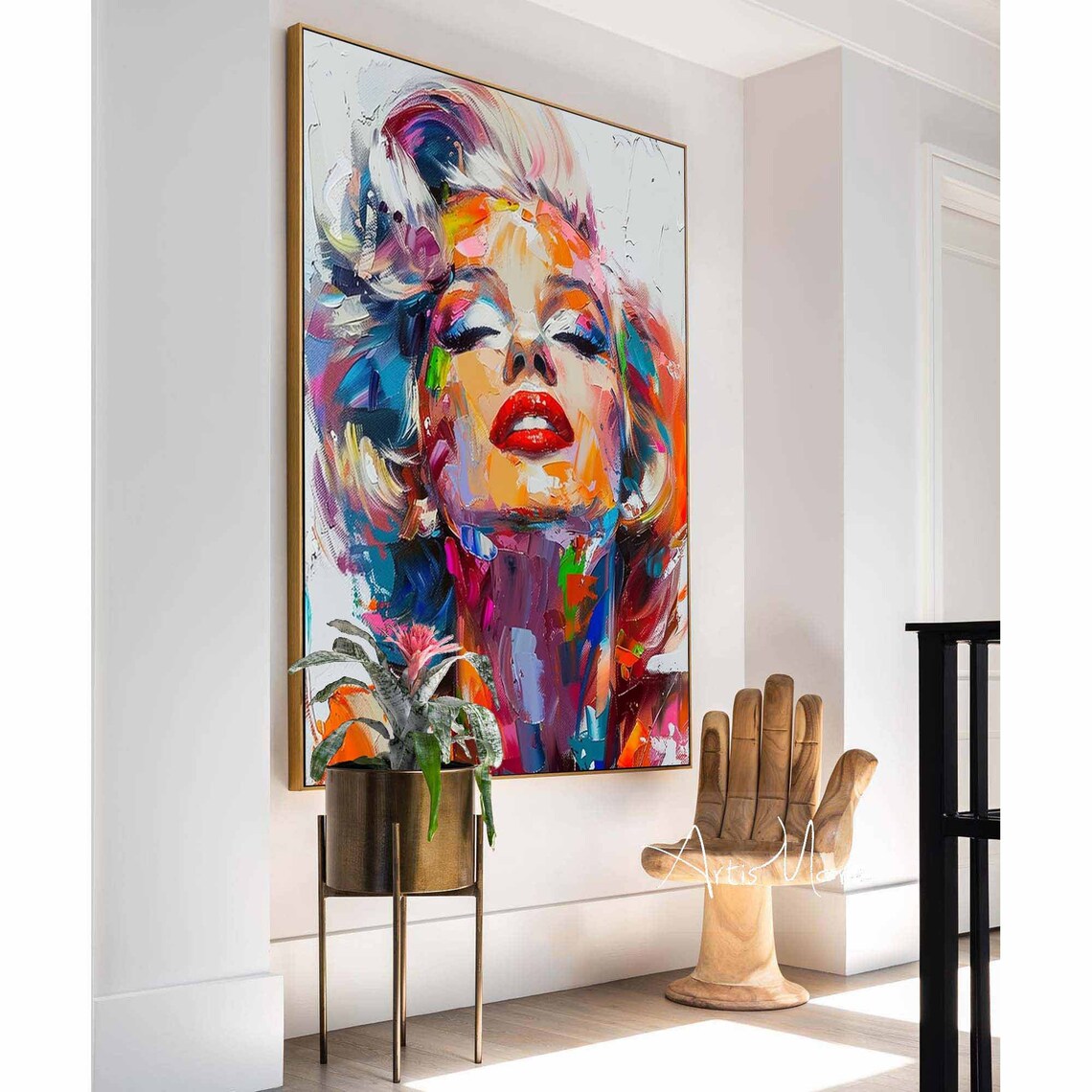 Marilyn Monroe Colorful Pop Art Portrait Iconic Red Lips Canvas Large Wall Art - Image 3
