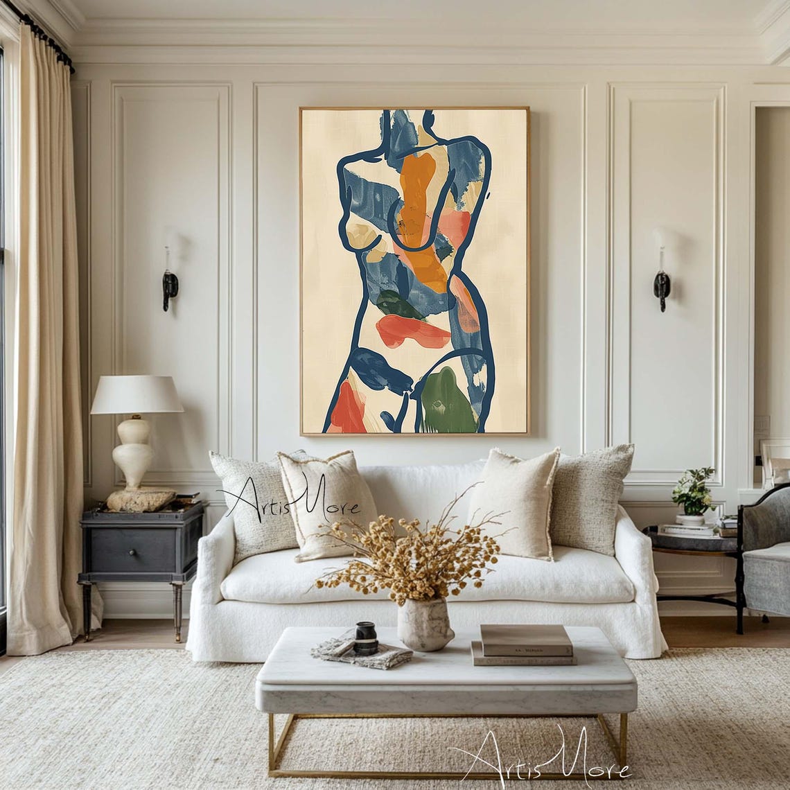 Abstract Woman Figure Art Female Figure Painting Original Womans Body Painting Lady Portrait Painting Neutral Beige Wall Art Framed - Image 4