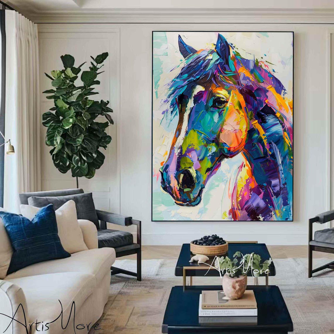 Rainbow Color Horse Head Abstract Portrait Vibrant Equine Art Poster - Image 4