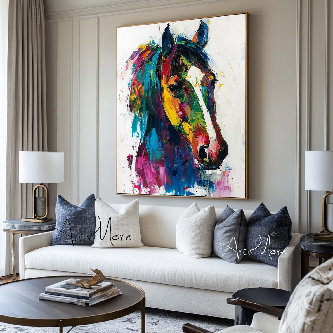 Colorful Abstract Horse Head Painting Rainbow Equine Portrait Wall Art - Image 4