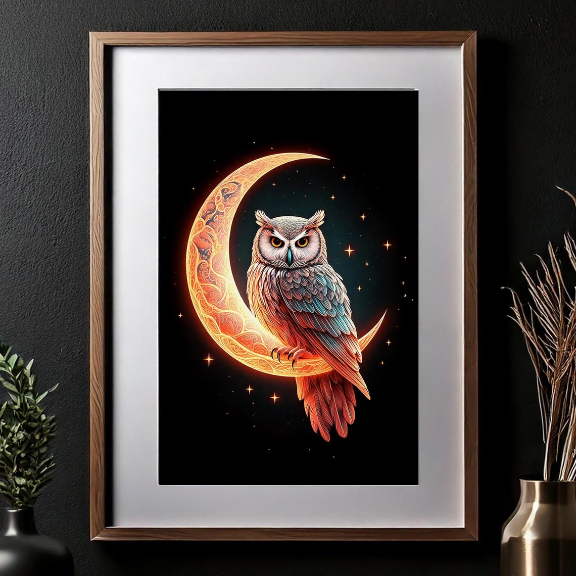 Owl Art Print Fantasy Animal Print Spiritual Art Art For Apartment Owl Bird Print Moon Spiritual Art 048