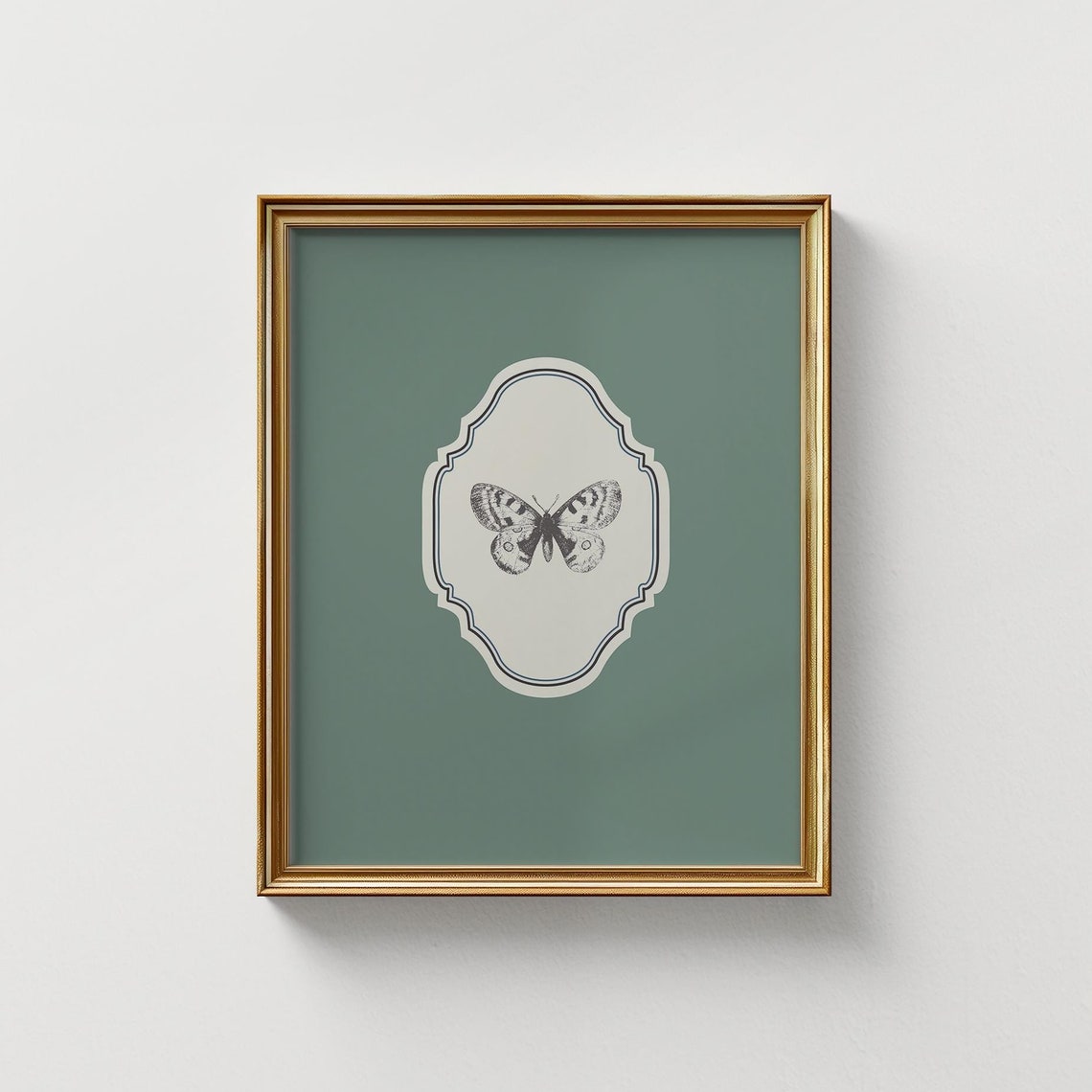 Sage Green Vertical Butterfly Illustration Print Wall Art Trendy Decor Nursery Decor Vintage