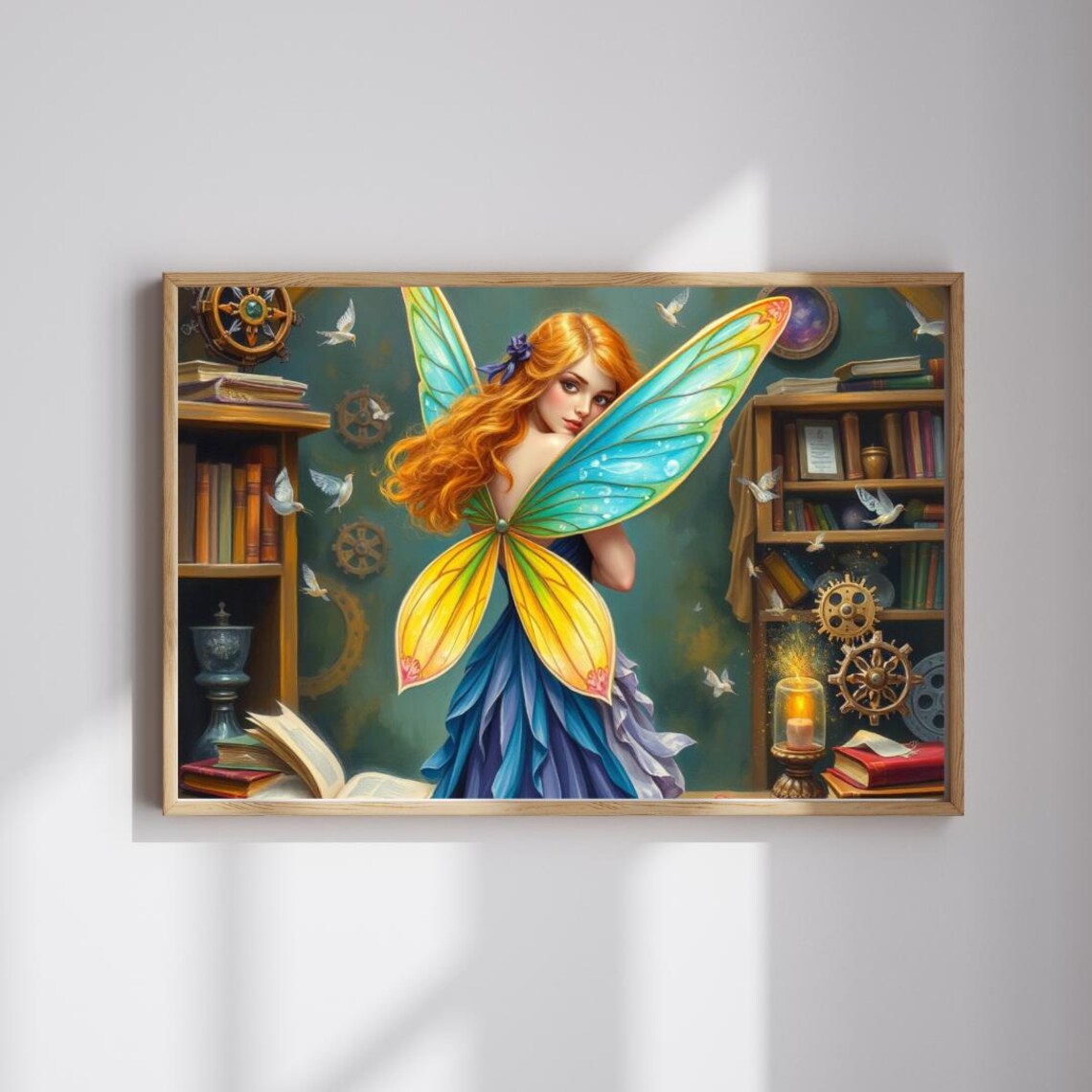 Bookish Fairy, Steampunk Library Art Print