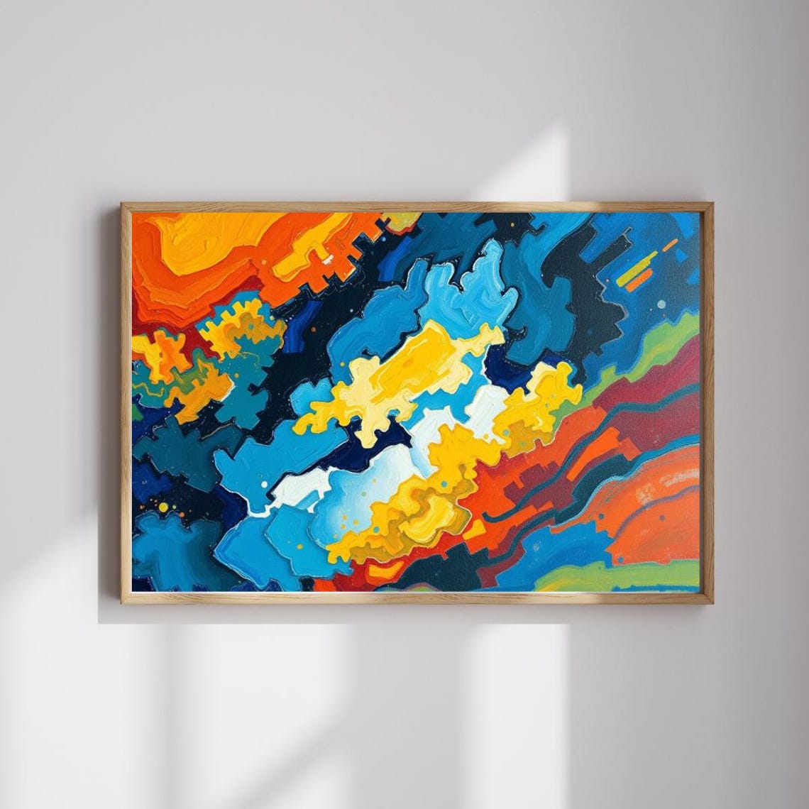 Wavy Blue And Orange Abstract Ocean Inspired Modern Art Poster