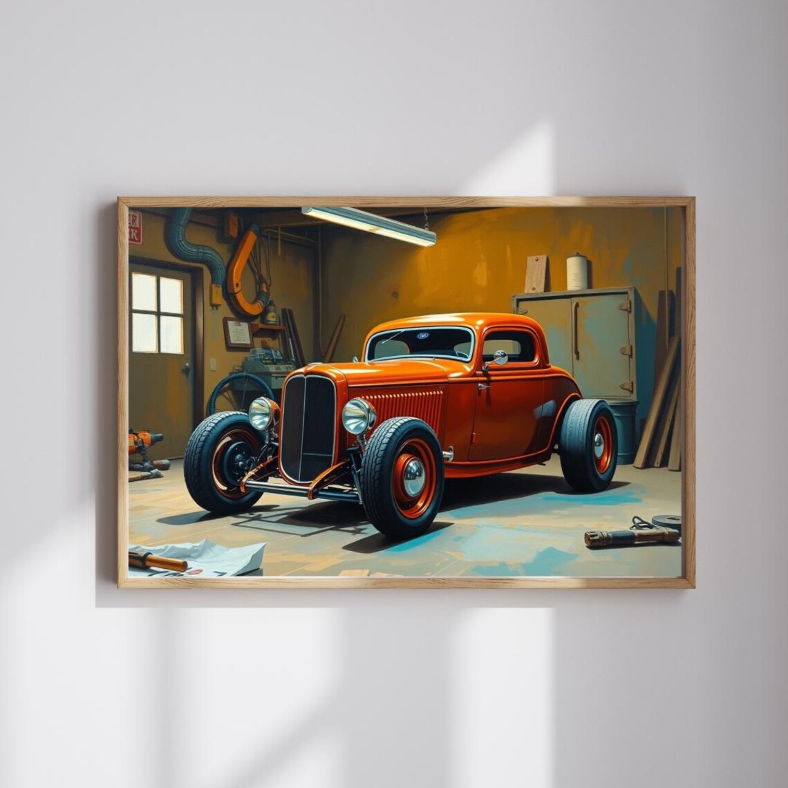 1932 Ford Deuce Coupe Hot Rod Orange Garage Classic Car Poster