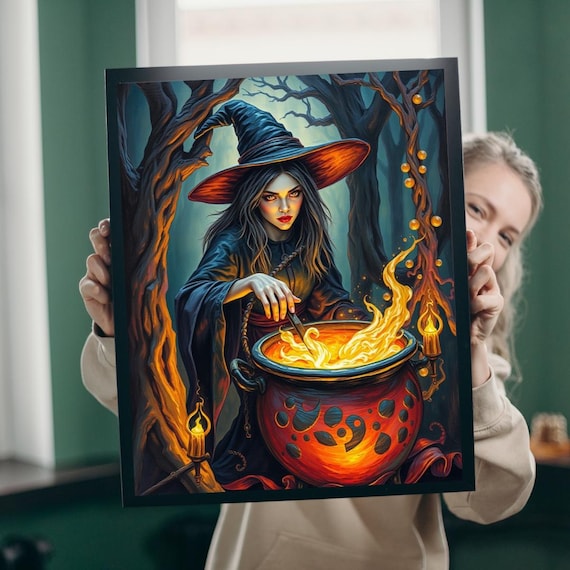 Gothic Witch Puzzle Bubbling Cauldron Eerie Forest Scene