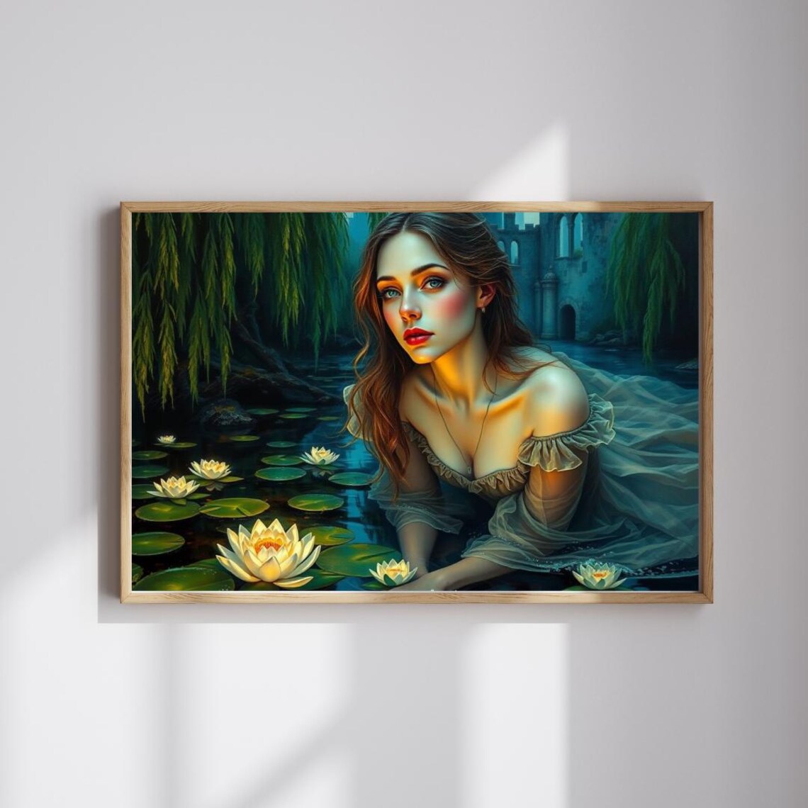 Ophelia in the Water Lilies Moonlit River Romantic Art Print