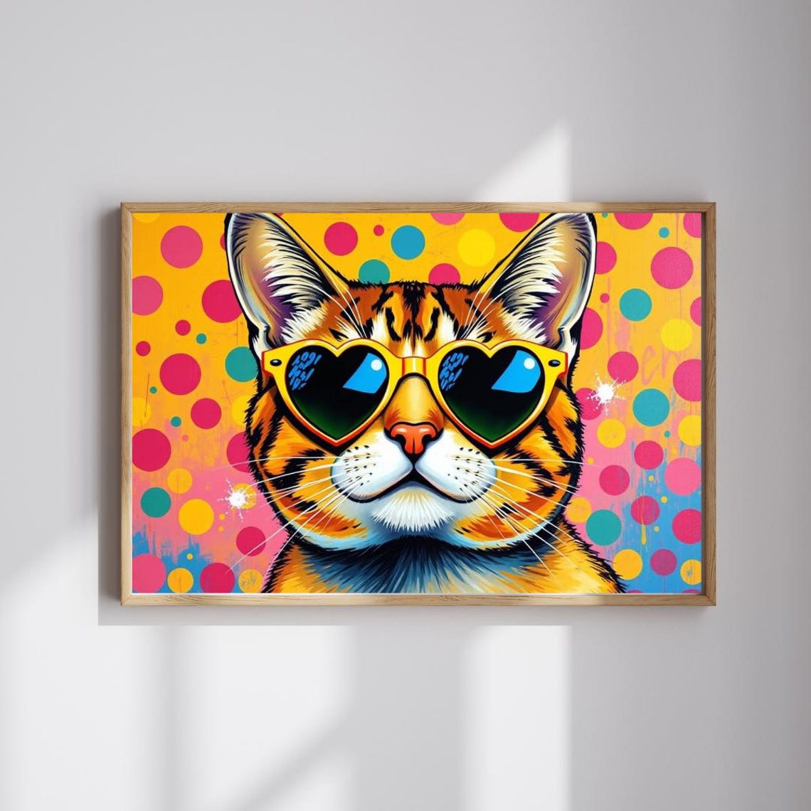 Orange Tabby Cat With Heart Sunglasses Neon Pop Art Pet Portrait Poster