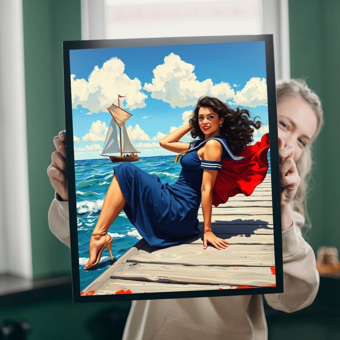 Vintage Sailor Girl Nautical Theme Poster Print