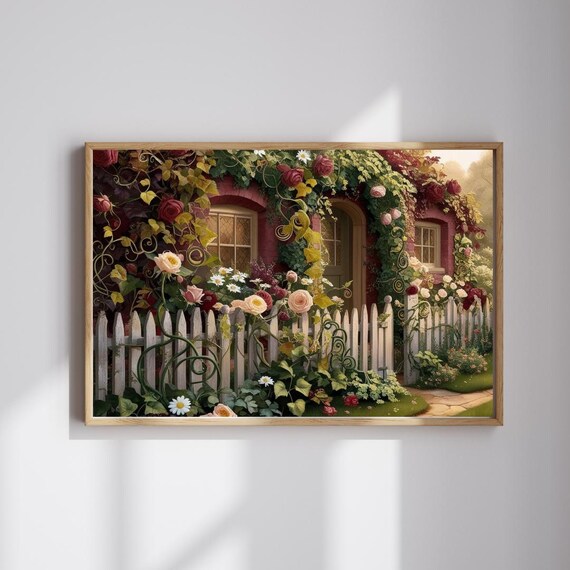 Vintage Floral Cottage Puzzle, Garden Scene