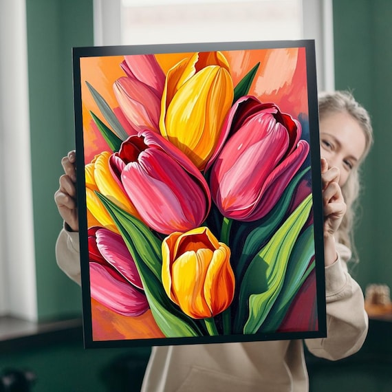 Vibrant Tulip Bouquet Pink Yellow Spring Flowers Pop Art Print