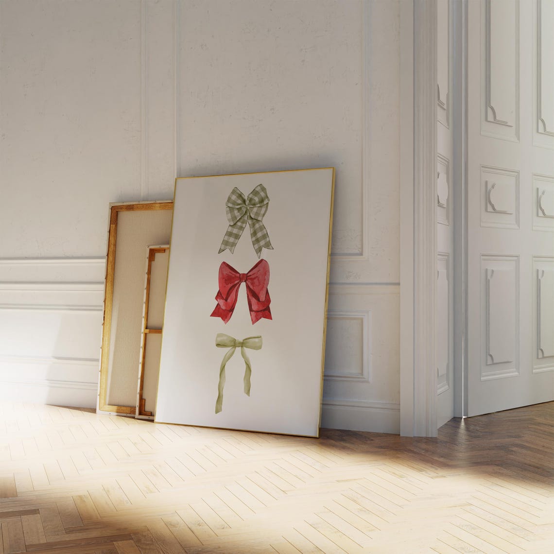 Watercolor Christmas Bows Trio Red Green Gingham Holiday Poster - Image 3