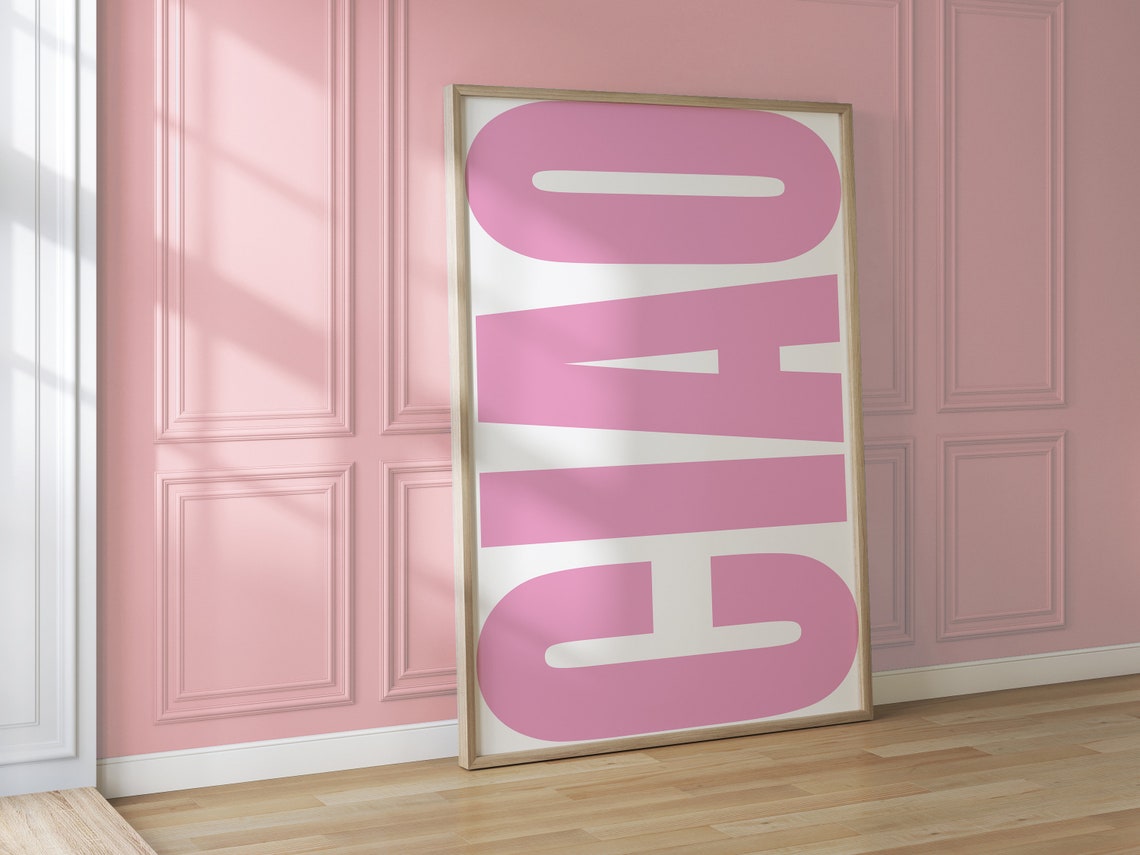 Ciao Pink Oversized Vertical Typography Italian Quote Poster - Image 2
