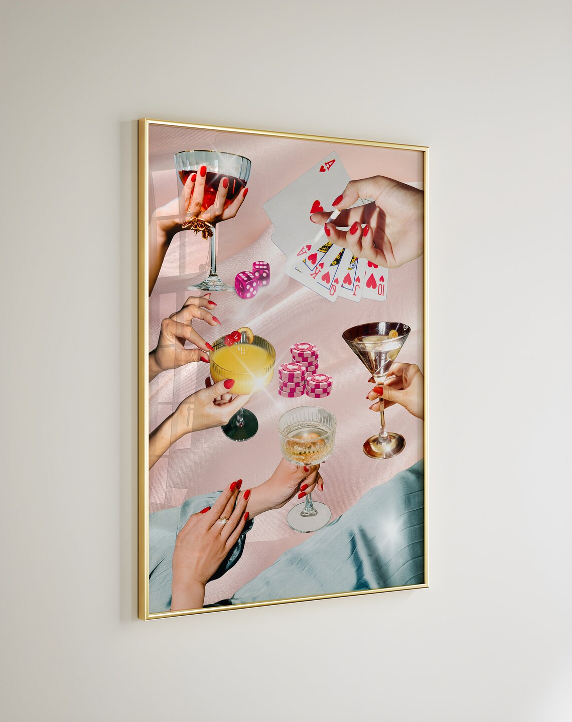 Pink Retro Poker Party Collage Cocktails Cards Girls Night Poster - Image 4