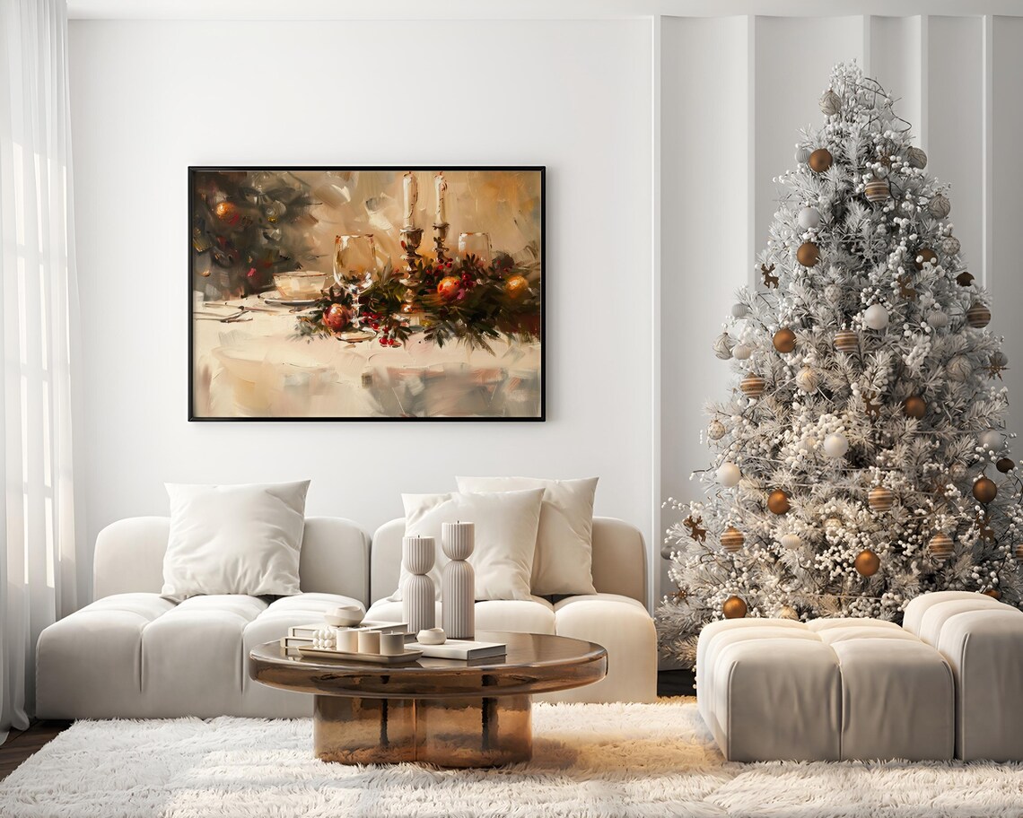 Christmas Dinner Table Candlelight Still Life Oil Painting Poster - Image 2