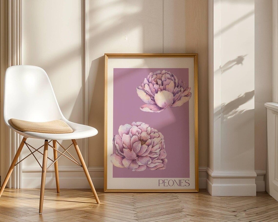 Purple Peonies Watercolor Floral Mauve Romantic Botanical Art Poster