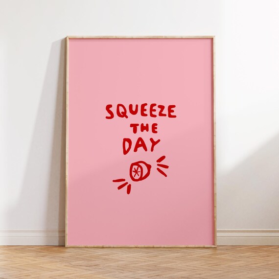 Squeeze The Day Lemon Doodle Pink Bold Fun Motivational Poster