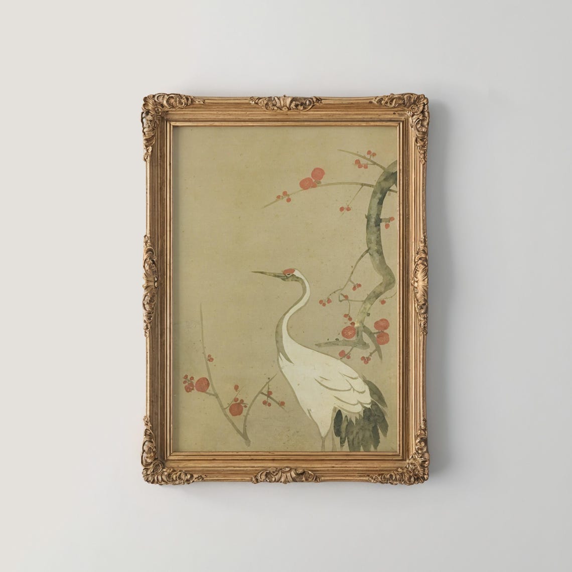 Japanese Crane Red Plum Blossom Branch Watercolor Art Poster