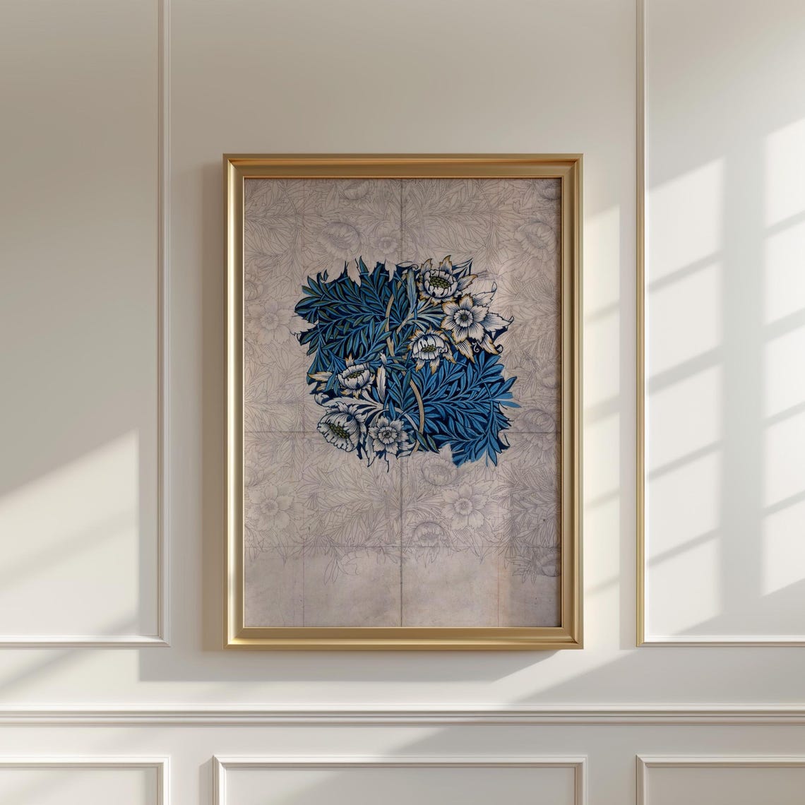 William Morris Style Blue Botanical Motif Sketch Paper Poster - Image 5