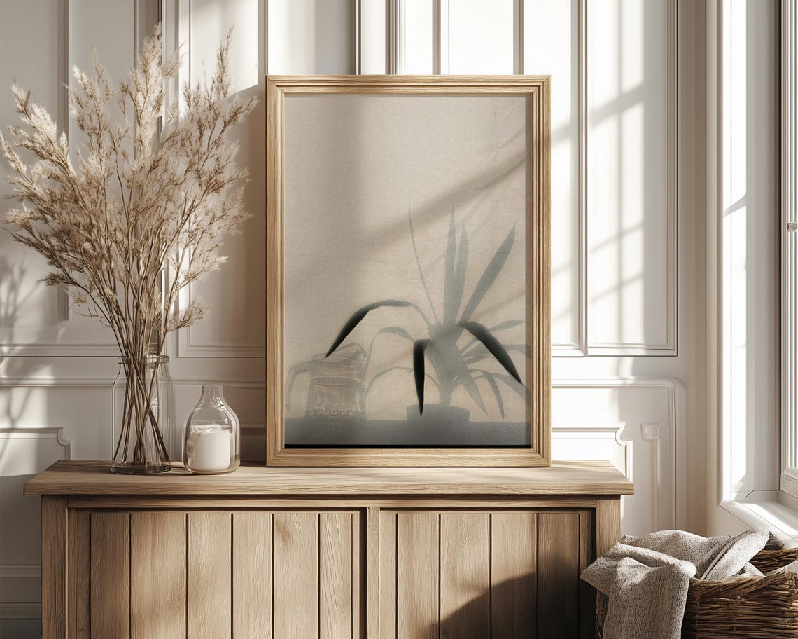 Misty Houseplant Shadow Behind Sheer Curtain Fine Art Poster - Image 4