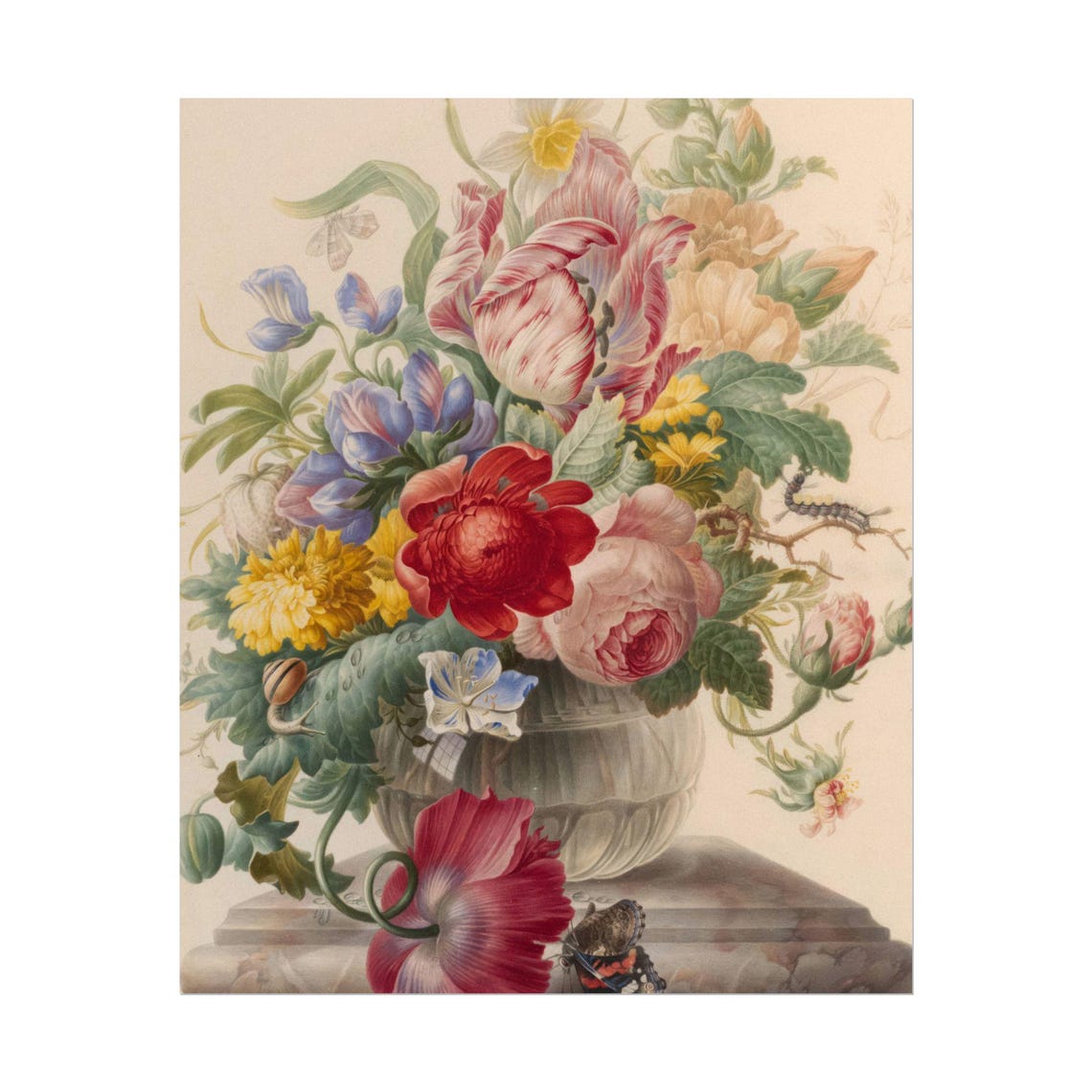 Dutch Bouquet with Parrot Tulip Butterfly and Snail Floral Poster - Image 5