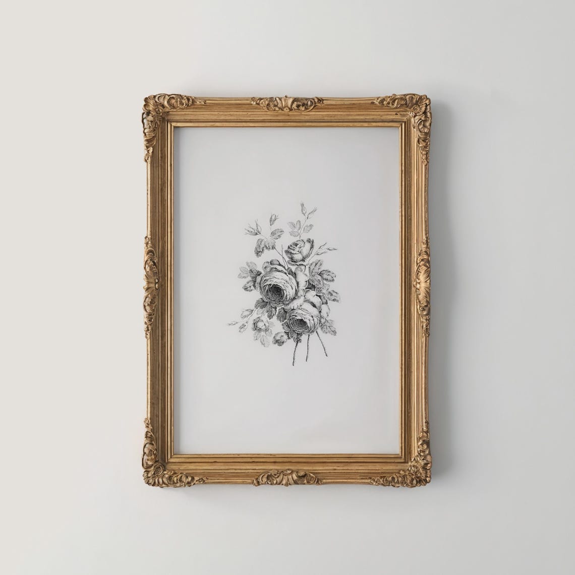 Black and White Rose Bouquet Ink Sketch Minimalist Art Poster