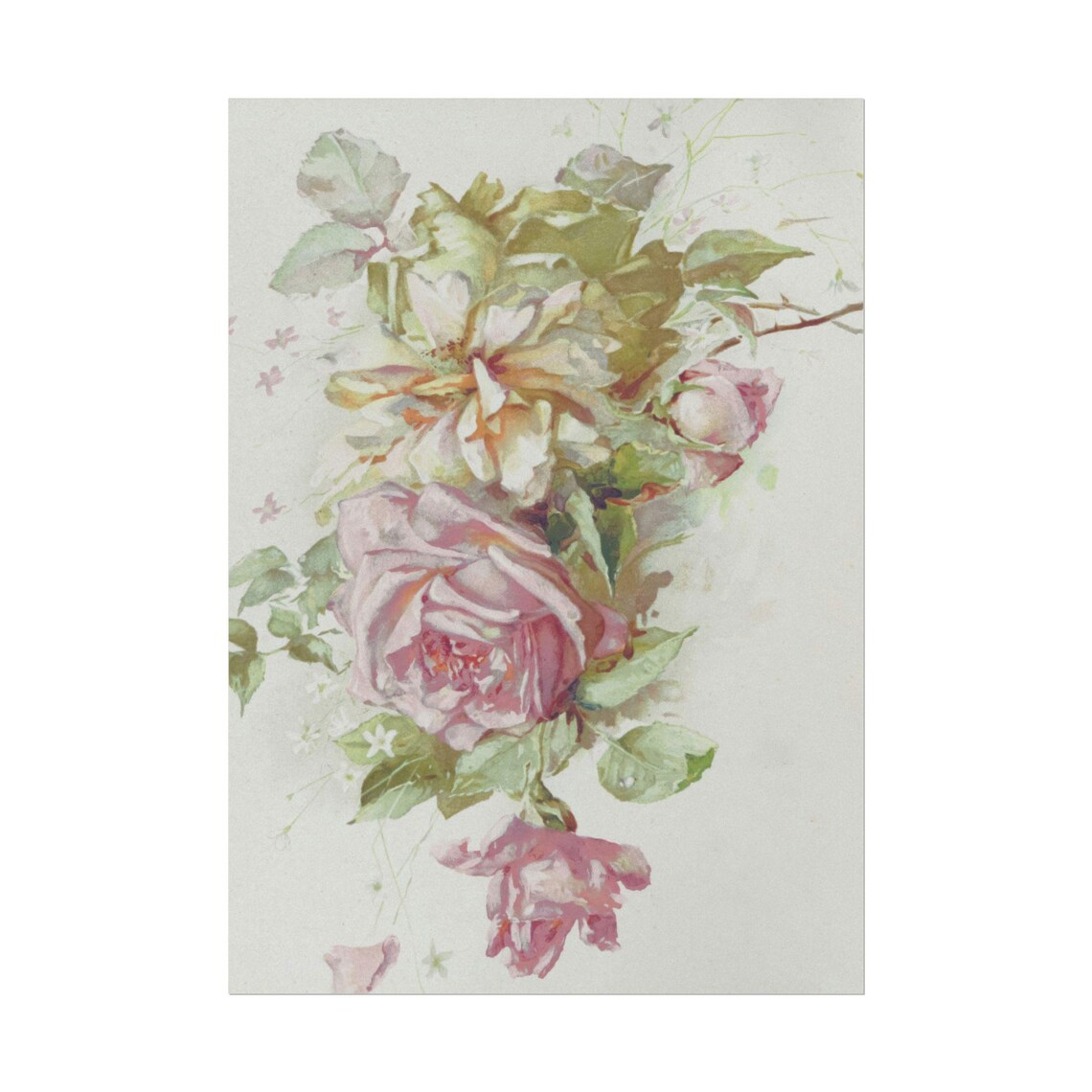 Pink Rose Bouquet in Soft Watercolor Romantic Floral Art Poster - Image 3