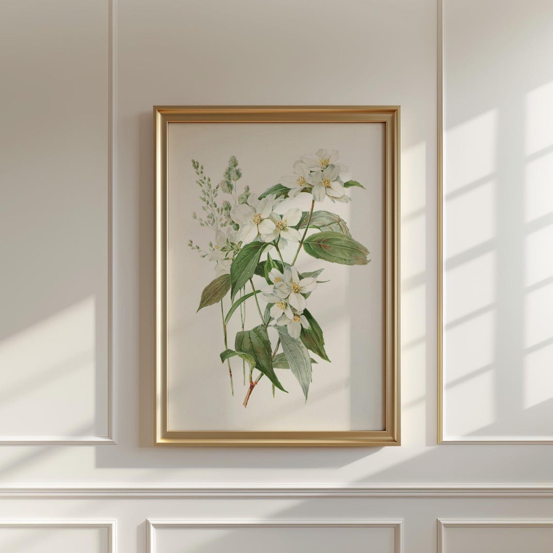 Soft White Jasmine Blossom Branch Vintage Botanical Wall Poster - Image 5