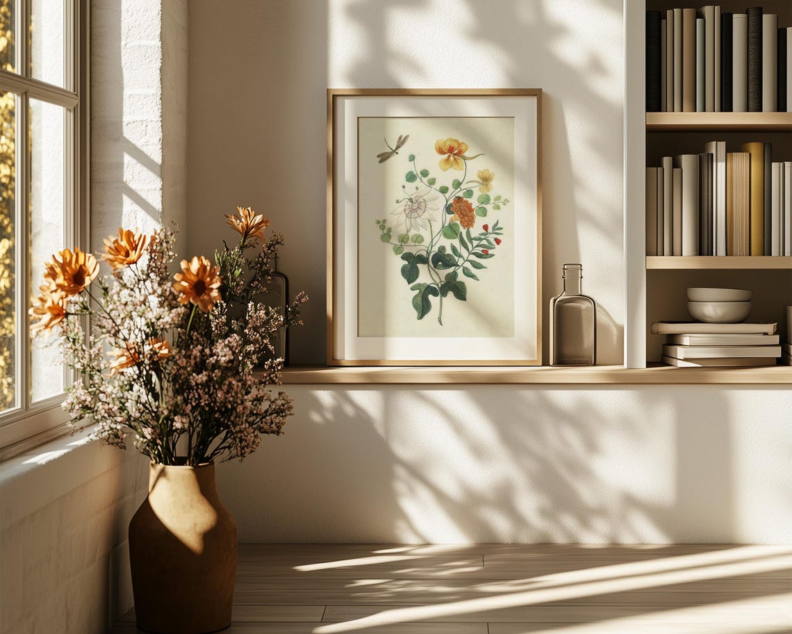 Passion Flower and Nasturtium with Dragonfly Botanical Poster - Image 6