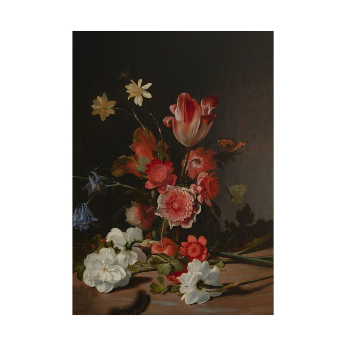 Tulips Anemones and Columbine Dark Floral Still Life Painting Poster - Image 3