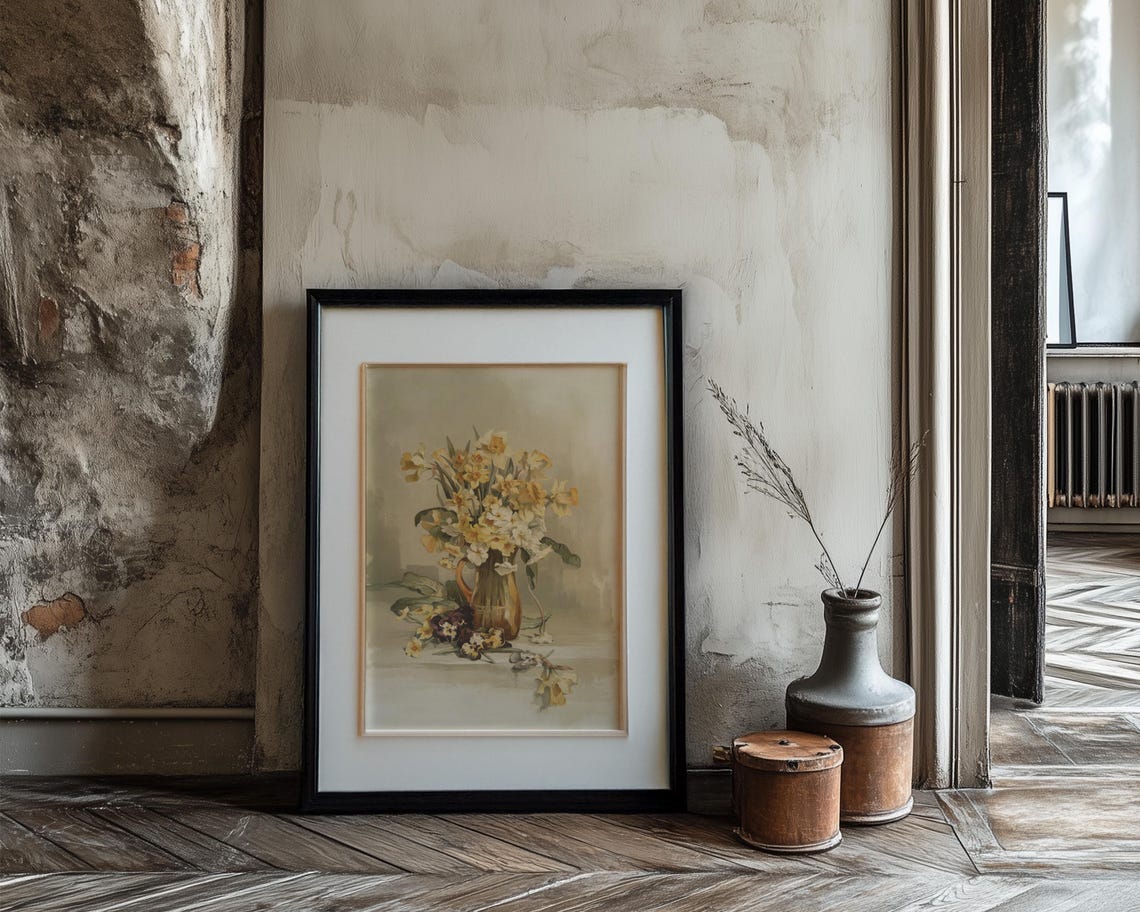 Yellow Daffodils In A Copper Jug Still Life Watercolor Print - Image 3