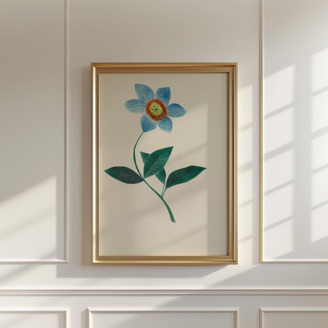 Single Blue Flower Minimalist Botanical Study Wall Decor Print - Image 5