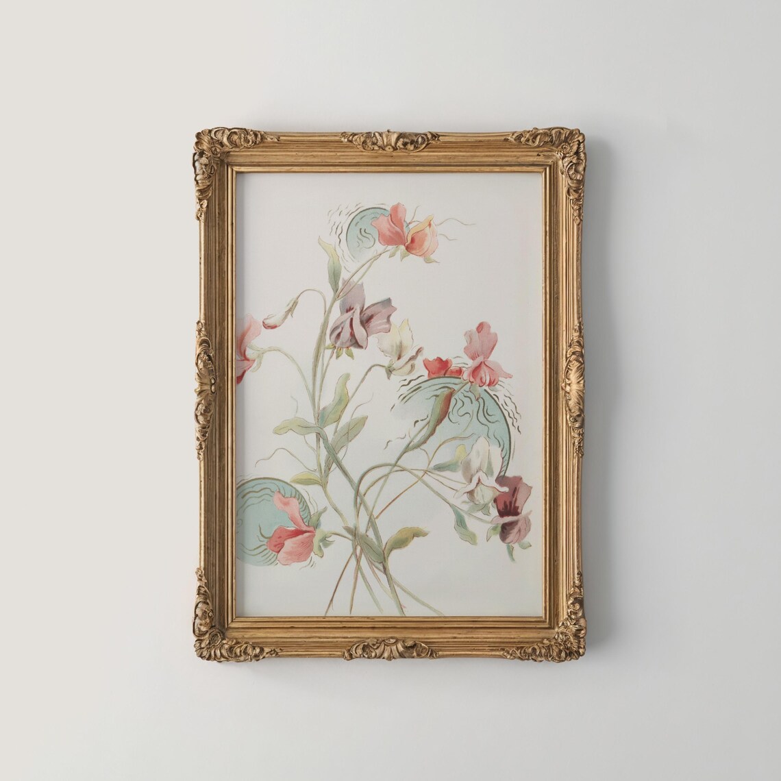 Pink Sweet Pea Blossoms Art Nouveau Decorative Floral Poster