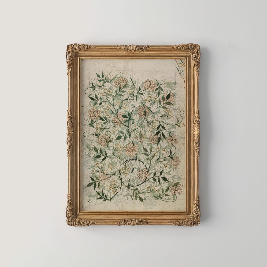 Morris Style Arts and Crafts Vine Hydrangea Botanical Pattern Poster