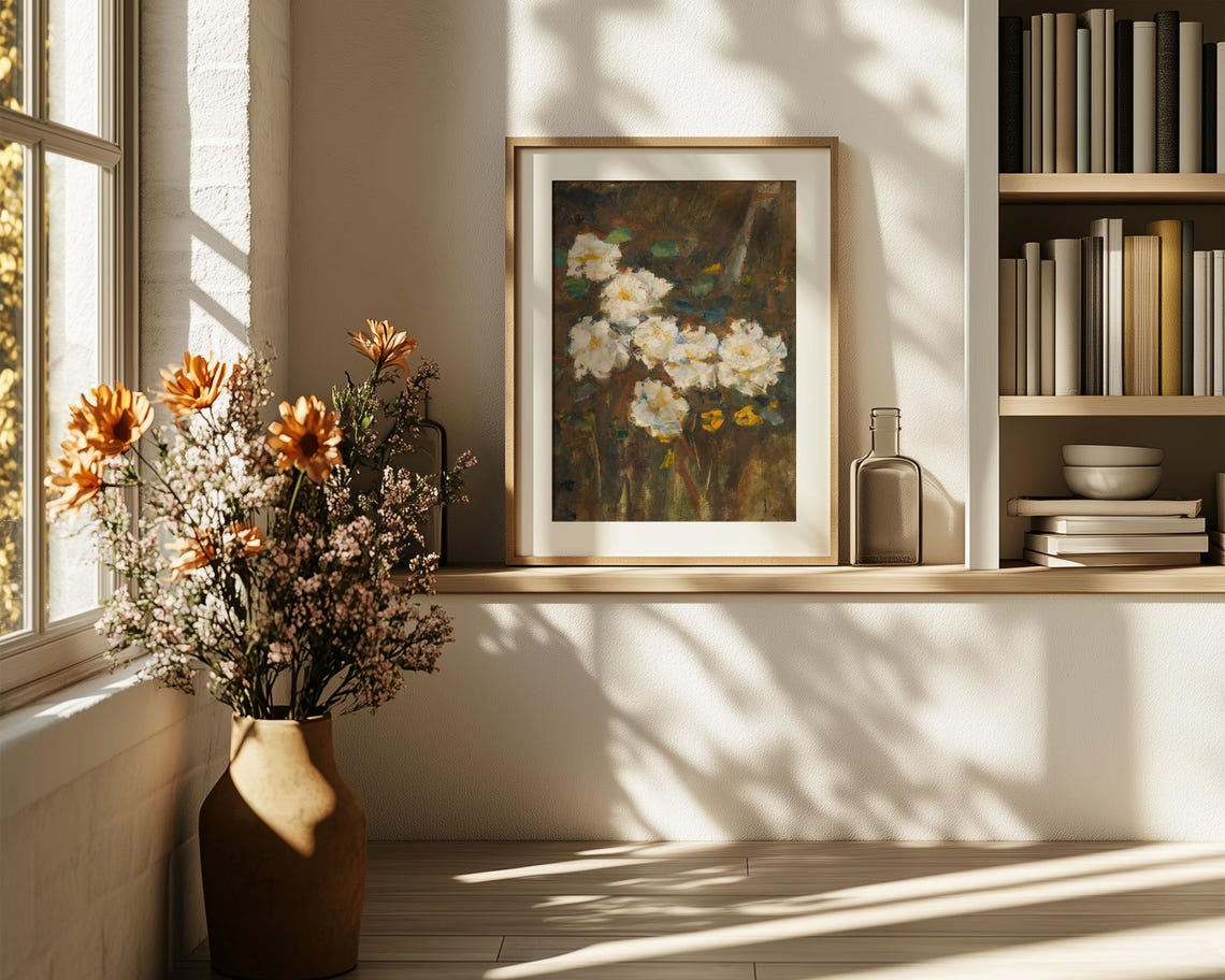 White Garden Roses on Dark Background Floral Still Life Poster - Image 6
