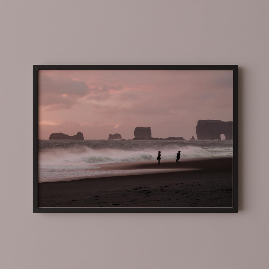 Iceland Black Sand Beach Sunset Waves Reynisfjara Travel Poster