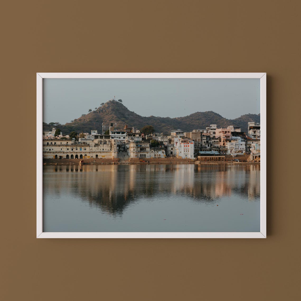 Pushkar Lake Reflection India Ghats Hills Sacred Lake Photo Print
