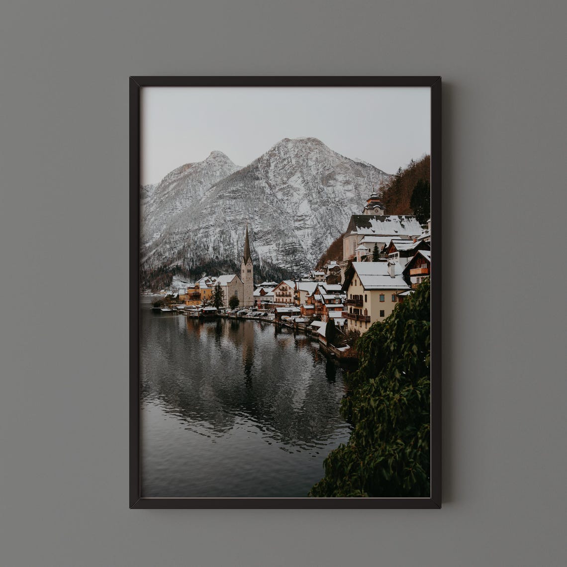 Hallstatt Austria Winter Lake Village Snowy Mountain Photo Poster