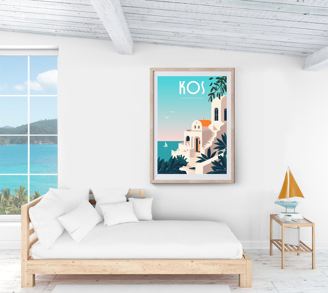 Kos Greece Retro Travel Poster, Coastal Wall Art - Image 3