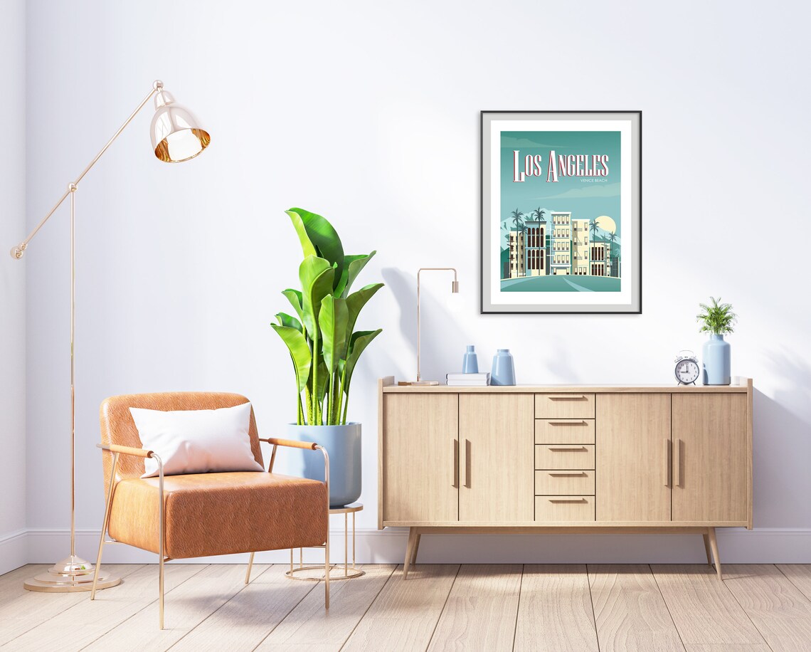Los Angeles Venice Beach Art Deco Buildings Travel Poster Art - Image 2
