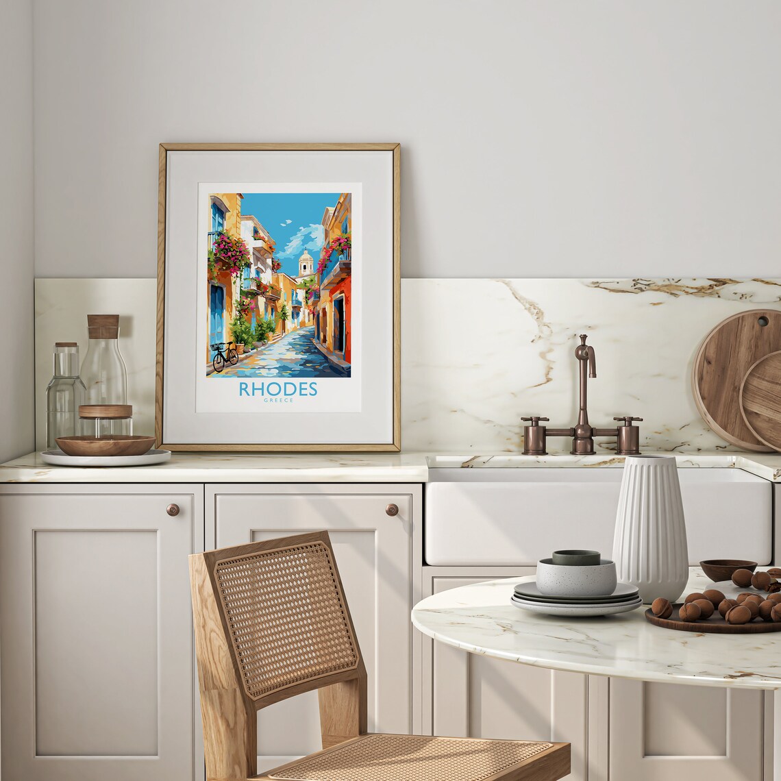 Rhodes Greece Old Town Street Bougainvillea Island Travel Poster - Image 2