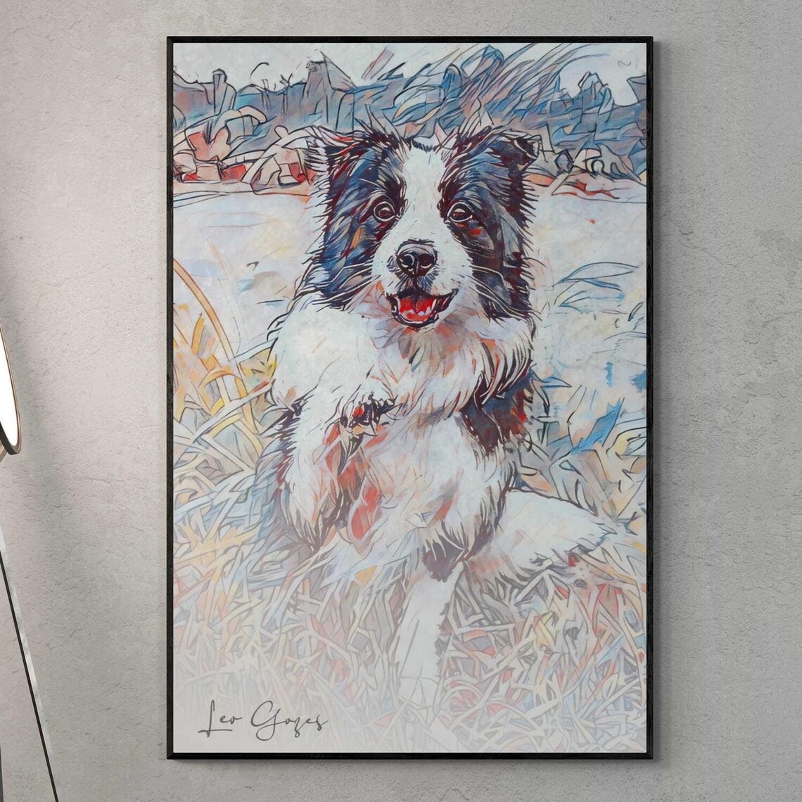 Border Collie Puppy in the Snow Watercolor Dog Portrait Print
