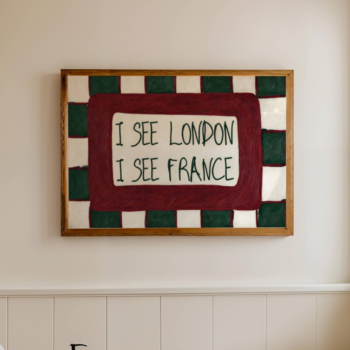 I See London I See France Green Checkerboard Retro Quote Poster