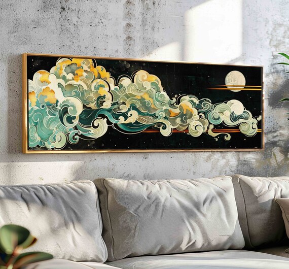 Art Nouveau Cloud Poster, Vintage Moody Panorama