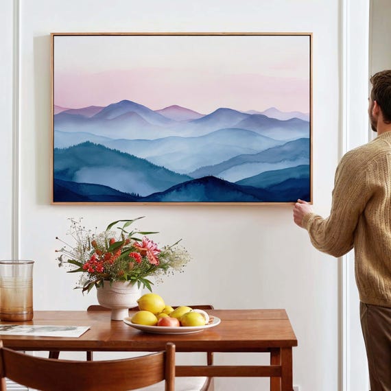 Calm Landscape Wall Art Framed Canvasposter Print Modern Landscape Mountains Wall Art Print Above Bedsofa Decor Ready To Hang Wall Art