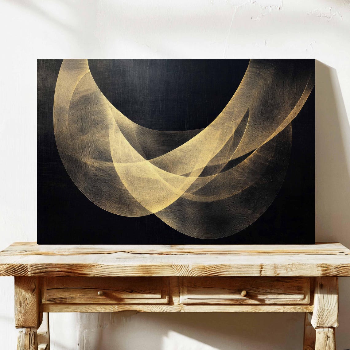 Gold Arc Light Trails Abstract Black Modern Elegant Decor Poster - Image 2