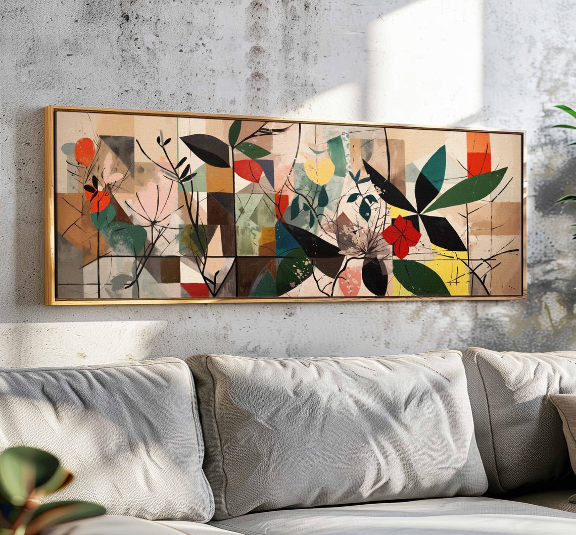 Mid Century Modern Geometric Botanical Floral Abstract Wall Art