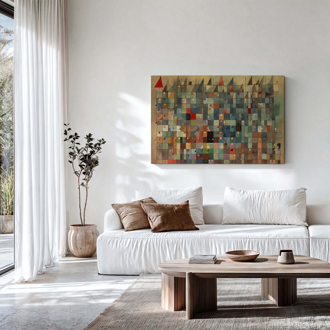 Mid Century Modern Abstract Wall Art Framed Print Above Bedsofa Decor Geometric Horizontal Wall Art Decor Large Wall Art Framed - Image 3